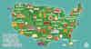 a map of the united states of america with food trucks and other foods