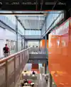 a group of people in a building