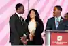 L-R: ESU students Zandray Thompson, Leslie Portes Nunez, and Jalen A. Wilson present their solution on how to recruit Gen Z talent.
